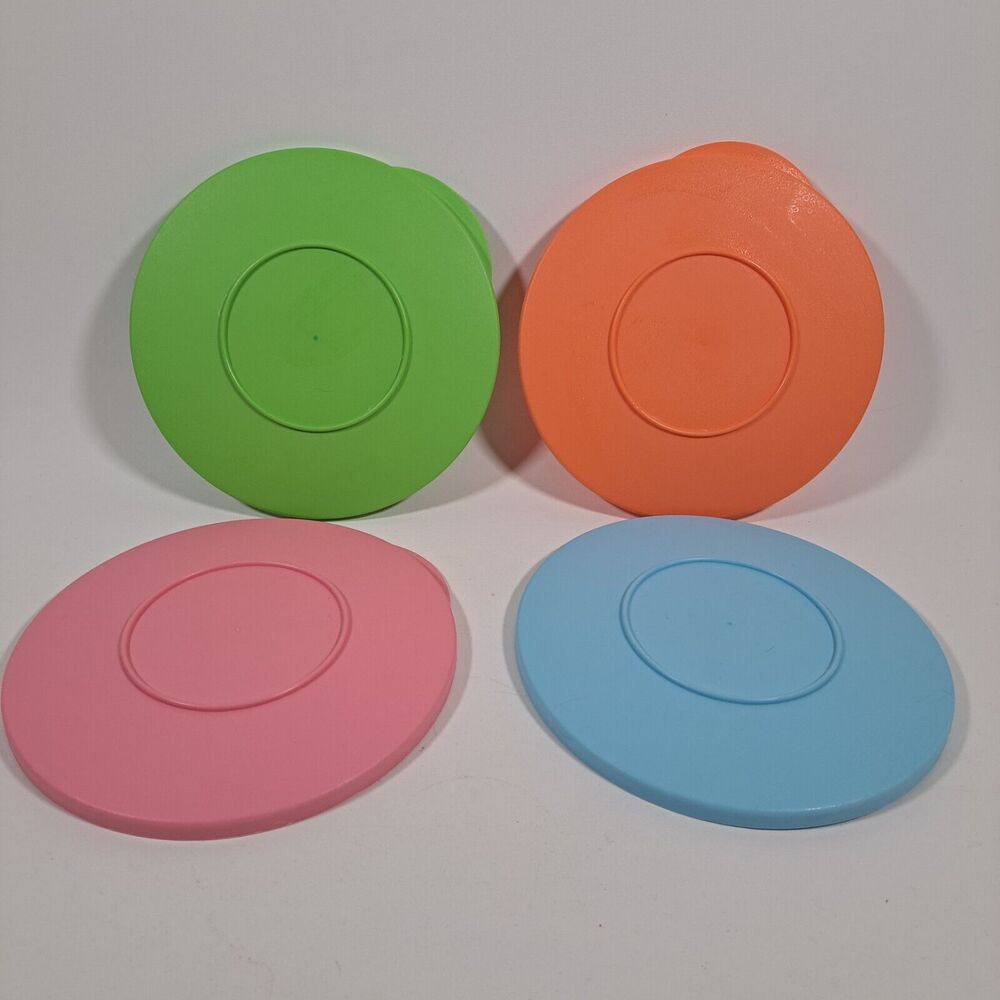 4 Tupperware Lids Cereal Soup Blue Orange Green Pink Replacement 3096B